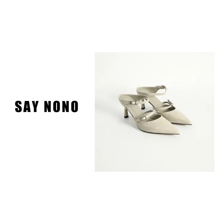 Say  nono  羊皮名媛包头拖鞋夏季新款高跟鞋凉拖跟高6.5cm