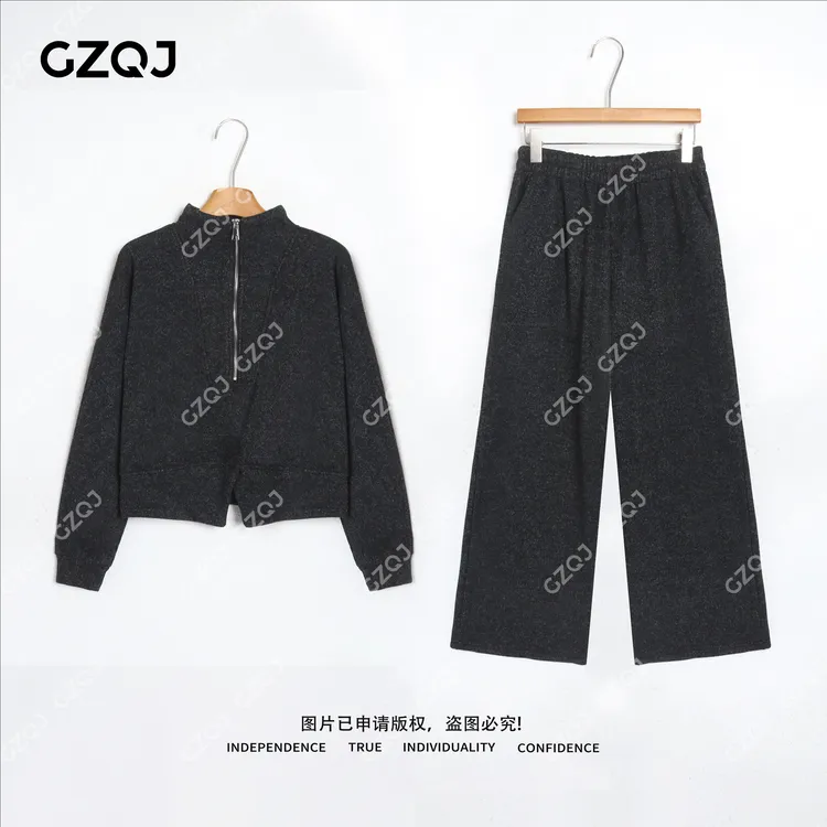 老琴私服【悉尼日落】加绒时尚运动半拉链上衣休闲裤套装女冬 172