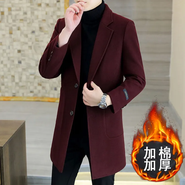 佩库普伦羊毛呢大衣男士中长款加棉加厚呢子风衣冬季休闲高端英伦