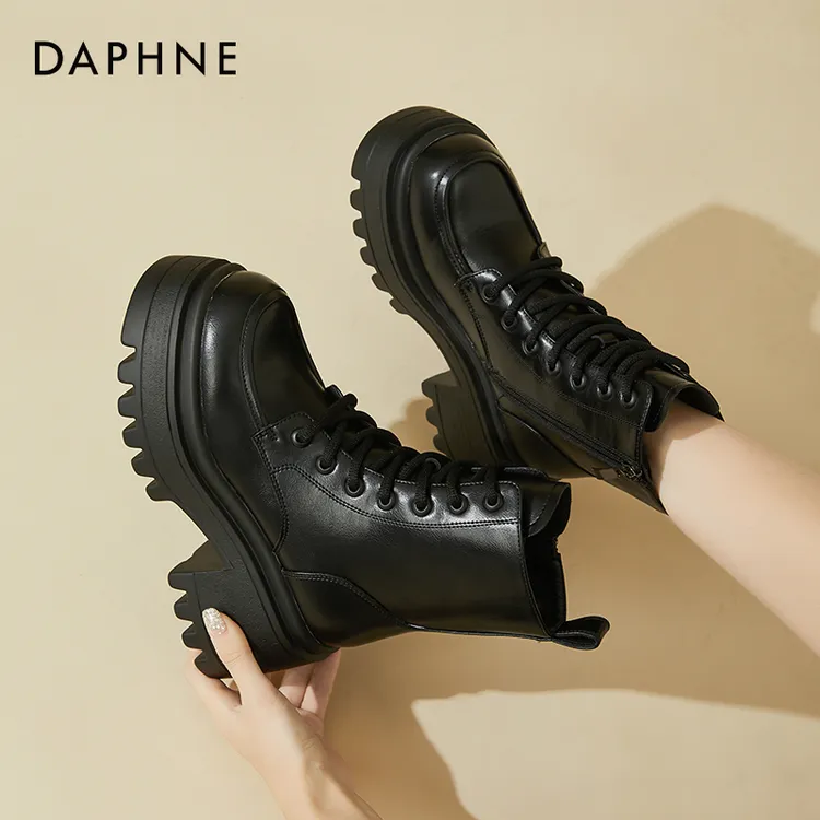 达芙妮黑色马丁靴女秋冬季2025加绒保暖棉鞋短靴女鞋2025新款爆款