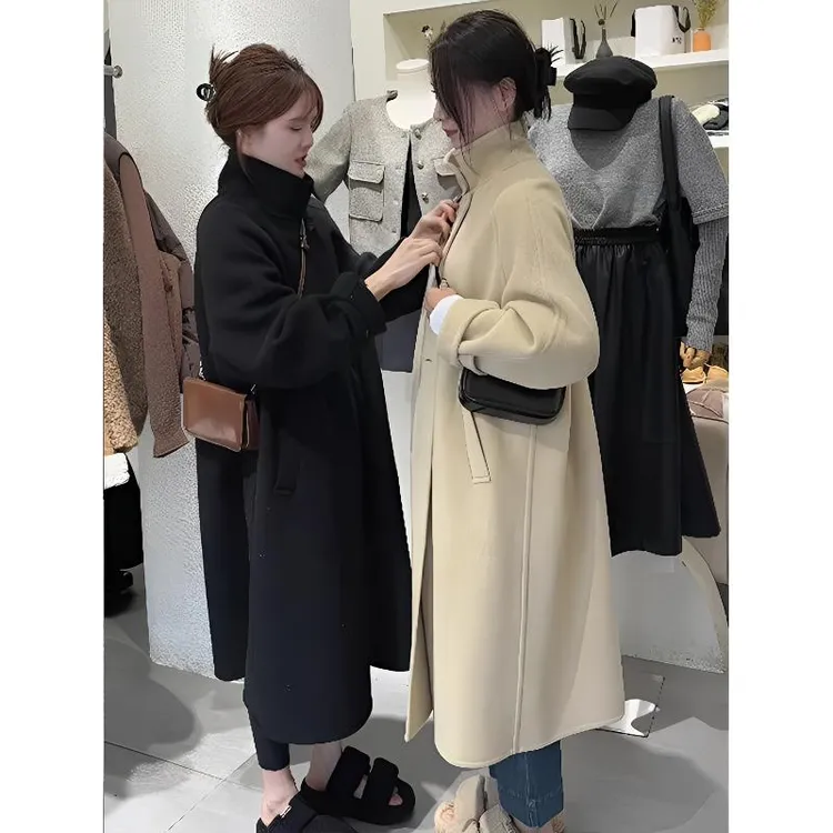 韩系立领双面羊毛大衣女2025秋冬新款气质小个子加厚宽松毛呢外套