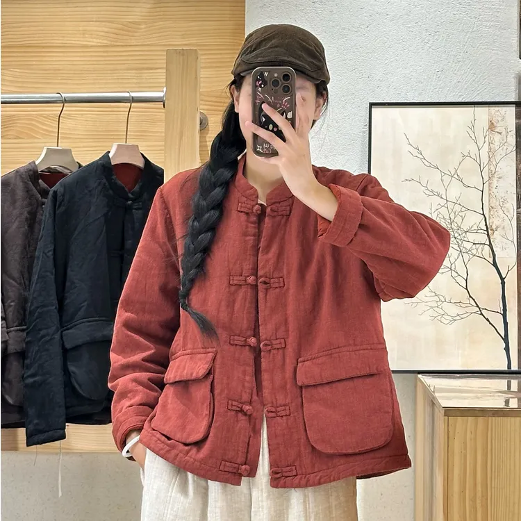 纯亚麻小棉衣【加棉加厚小棉袄】新款贵气老钱风出游炸街保暖女装