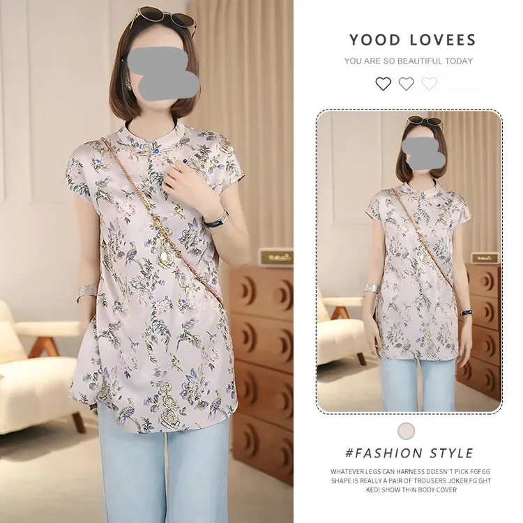 国风斜襟上衣改良旗袍立领盘扣小衫女2025夏季新款短袖新中式衬衫