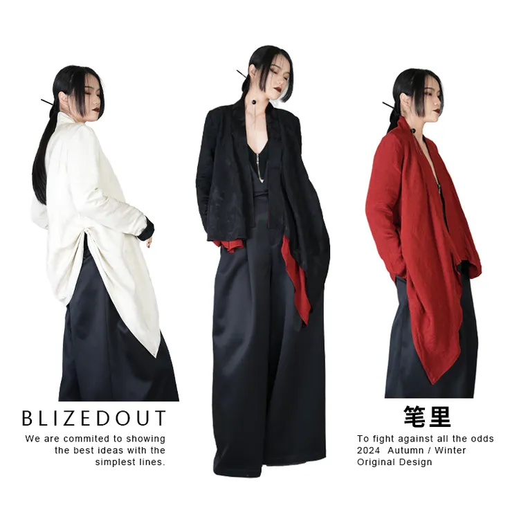 笔里【BLIZEDOUT】独立设计师4012006黑红黑白双面多穿不规则外套