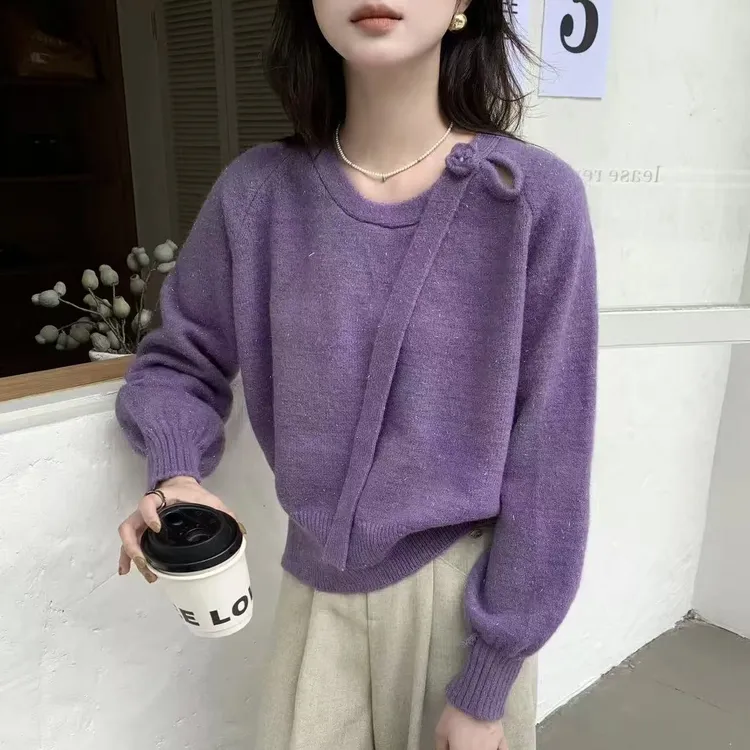 超美洋气细闪飘带小花朵针织衫毛衣女温柔显白软糯秋冬上衣