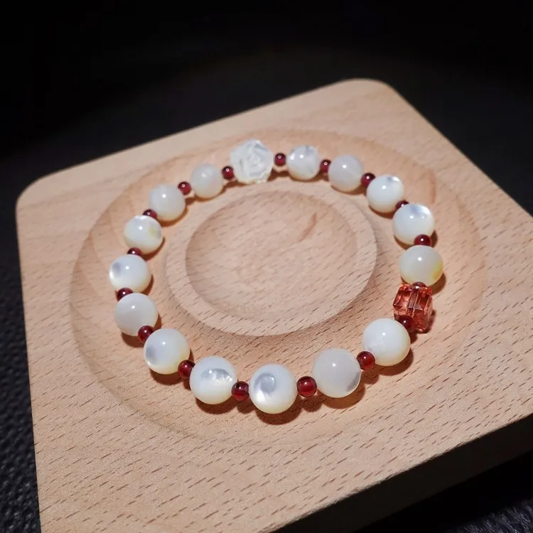 「流光绛雪」云上琅声原创天然贝珠石榴石紫牙乌手串白蝶贝手链