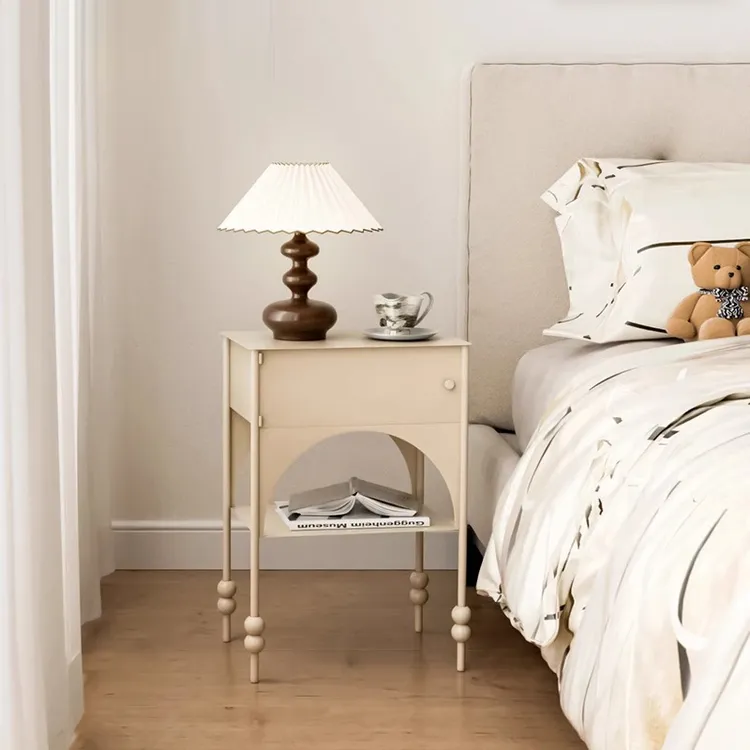 床头柜简约现代卧室家用铁艺床边柜小型收纳柜子奶油风床边桌