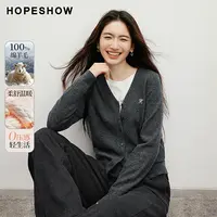红袖2025秋女装 100羊毛字母刺绣正肩长袖V领针织开衫90125310112