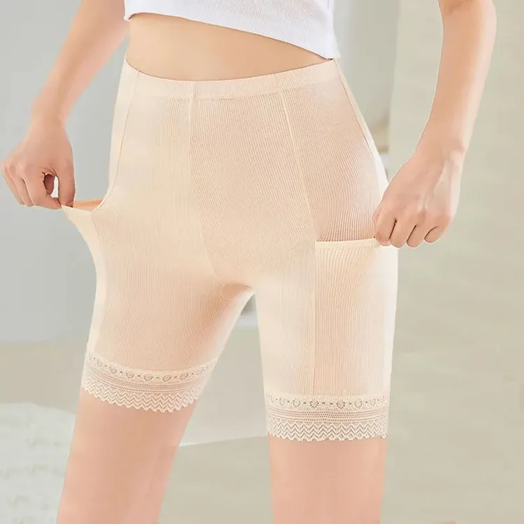 不卷边保险裤女士夏薄款打底裤蕾丝拼接短裤带口袋内穿安全裤透气