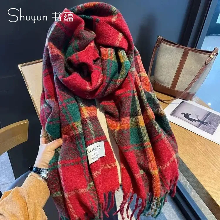 【大婷专属】格子围巾学生圣诞披肩冬季复古港风保暖英伦围脖情侣百搭加厚双面