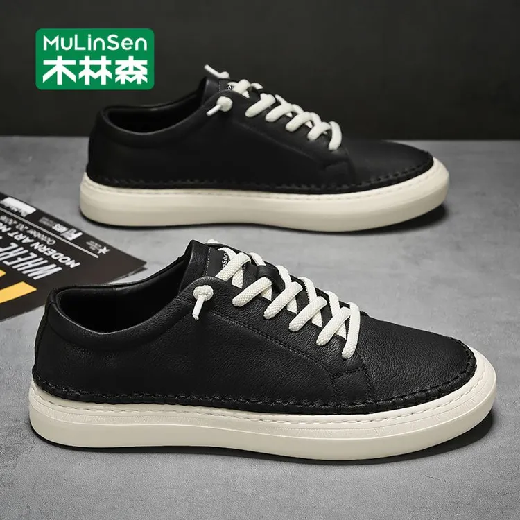木林森男士休闲小白鞋时尚潮流板鞋真皮牛皮百搭防滑耐磨低帮男鞋