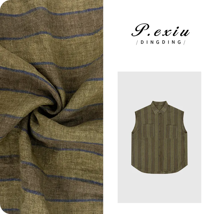 PanYiXiu/潘依绣【维纳斯】100%亚麻色织条纹无袖马甲衬衣W-63158