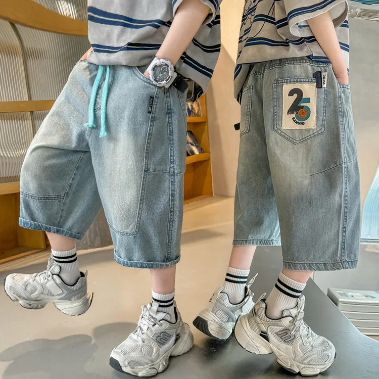 男童牛仔裤2025新款夏季短裤儿童夏装中大童牛仔裤七分裤潮流韩版