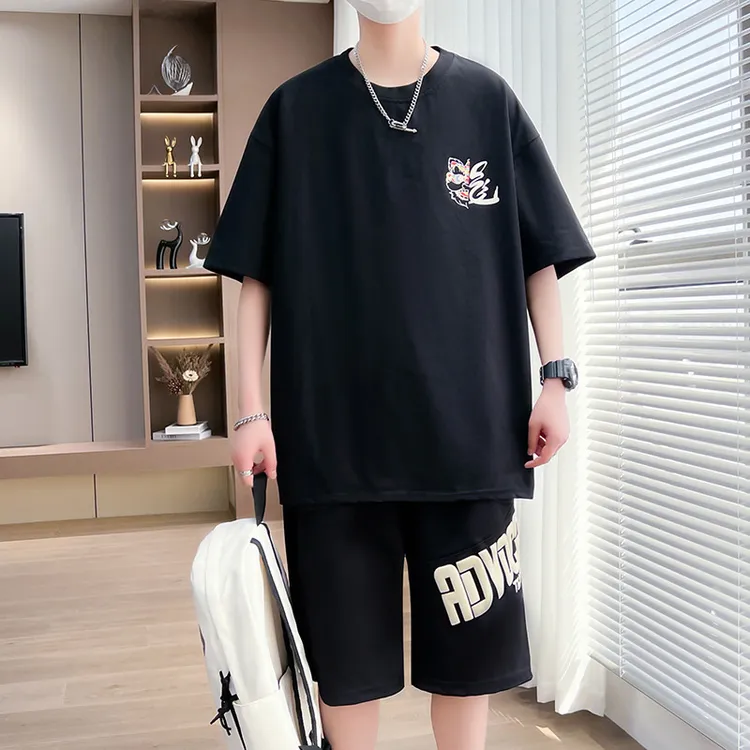 夏季新款青少年男孩潮流潮牌薄款短袖五分裤宽夏季薄款篮球套装