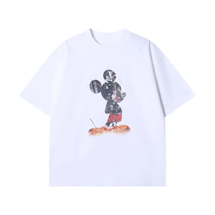 夏季高级感新款美式磨毛字母米奇印花圆领短袖T恤百搭情侣上衣