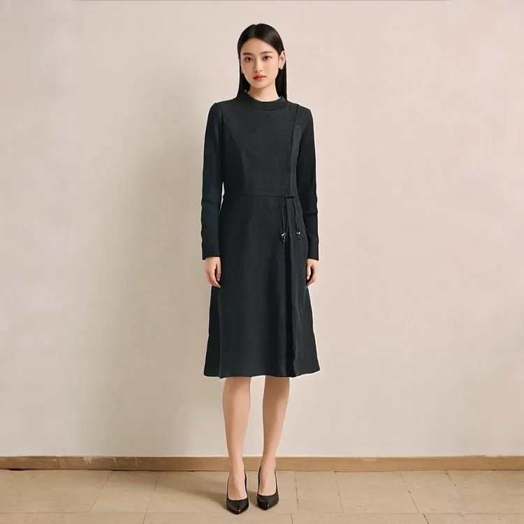 【SY358】2025春季新款时尚气质百搭显瘦长袖针织连衣裙女收腰
