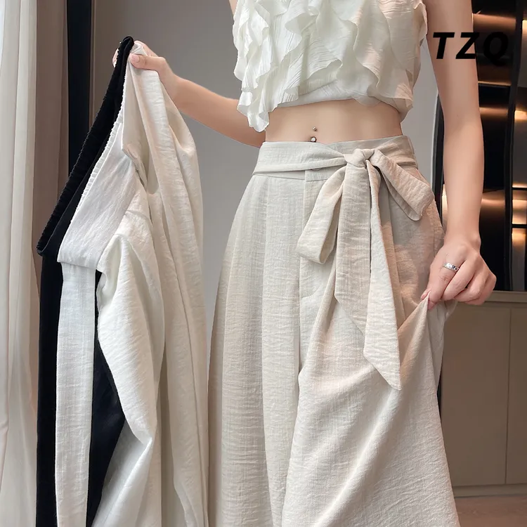 冰丝西装阔腿裤子女秋季厚款高腰显瘦梧桐裤蝴蝶休闲裤TZQ2550627