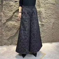 国风中式气质提花阔脚裤2025新款宽松显瘦松紧休闲高腰裤女