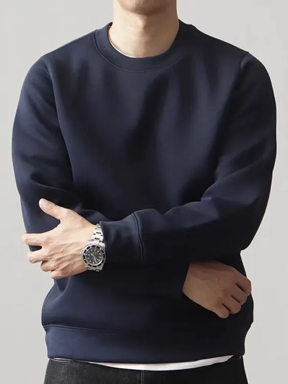 显白藏蓝色长袖重磅美式复古打底秋冬卫衣男新款藏青色宽松上衣