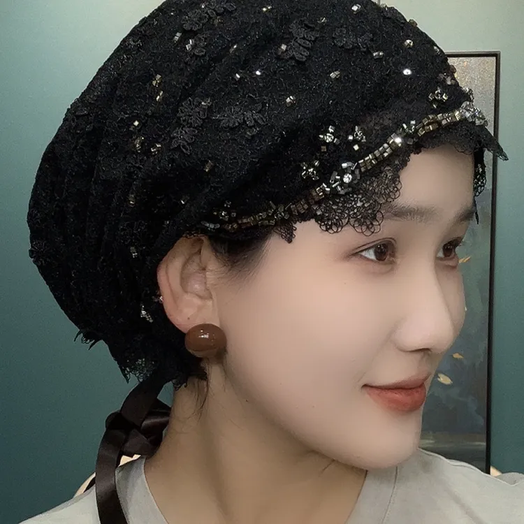 秋冬新品闻花丝带帽子