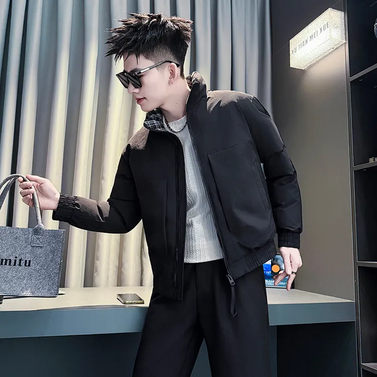 格子立领棉服男款冬季外套新款潮牌痞帅高级感男装保暖御寒棉衣服