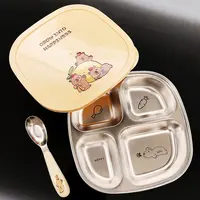 卡皮巴拉联名款不锈钢四格餐盘带盖带勺分格不串味带饭便当盒饭盘