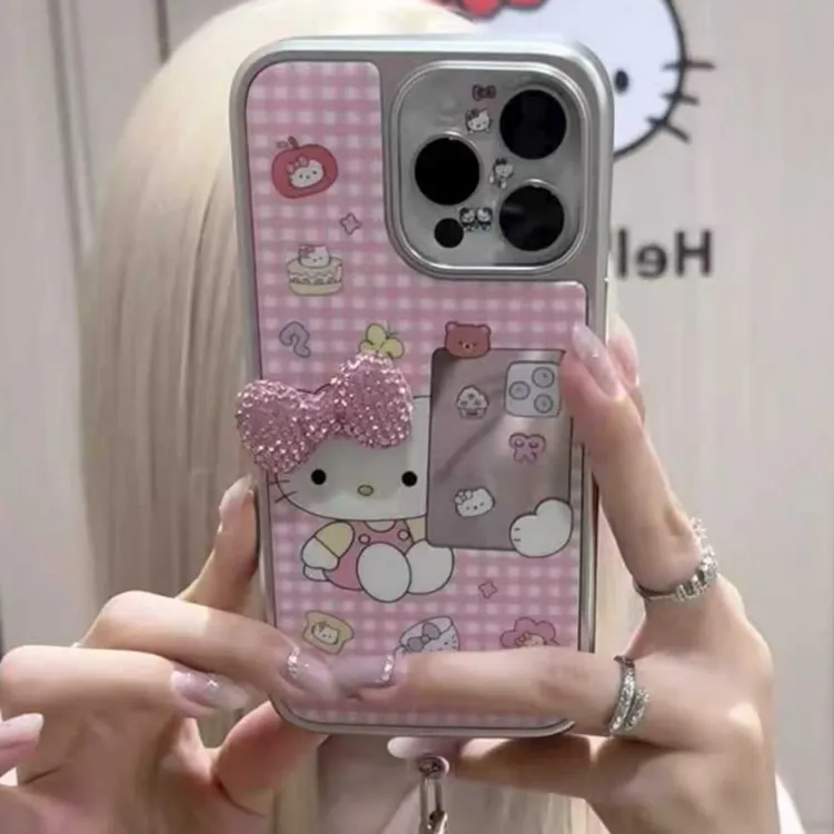 镜面格纹KT适用苹果17手机壳iPhone16Pro/12/15Pro女/14proMax