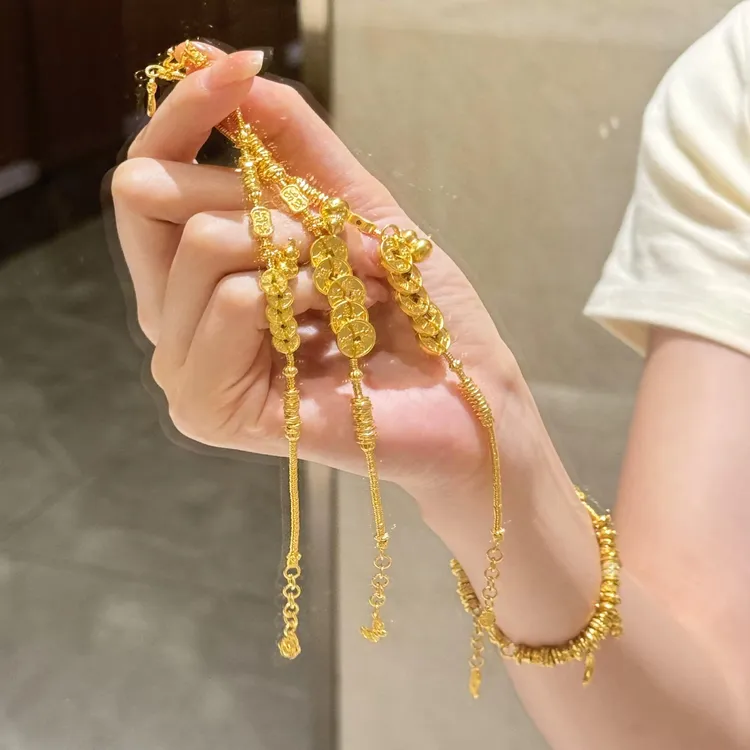 铜合金手链 国潮金色五帝钱葫芦盘缠手链女款精美气质百搭不掉色