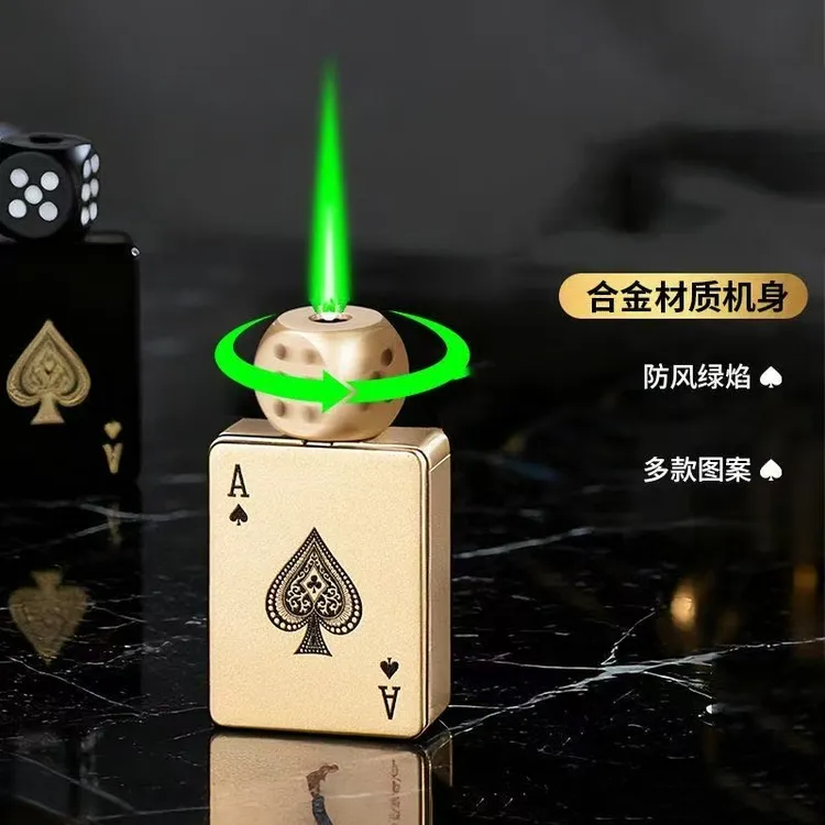 旋转黑桃A骰子创意打火机防风便携解压棋牌图案适合送男友
