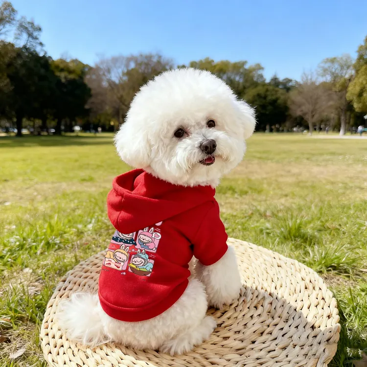 新年款红色小狗衣服连帽宠物衣服秋冬款加绒保暖小型幼犬泰迪比熊