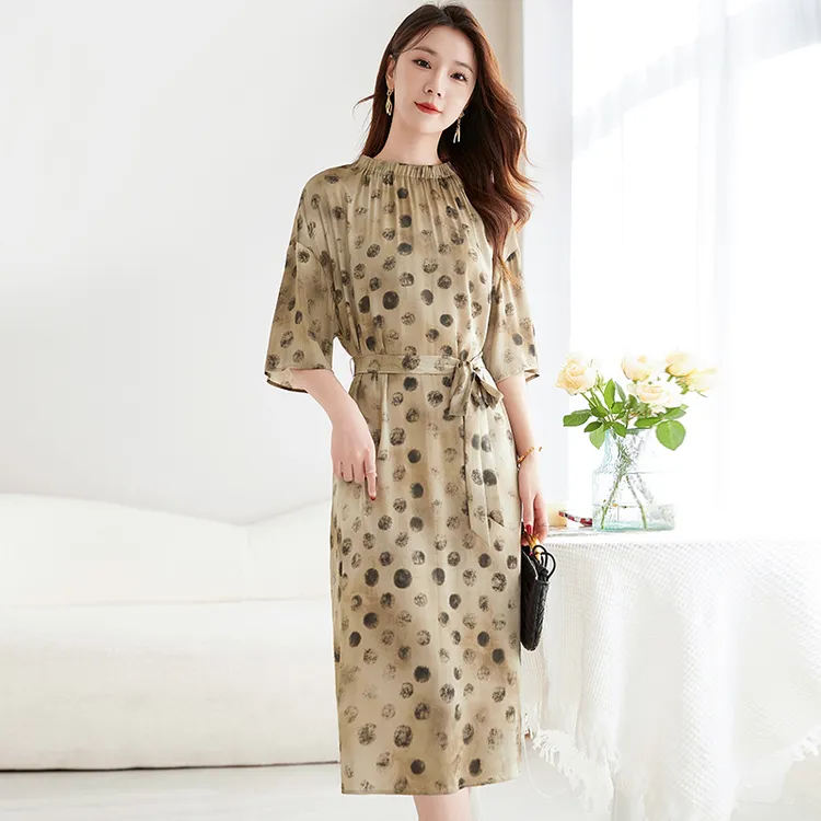 水墨佳人夏季新款桑蚕丝印花连衣裙82599162