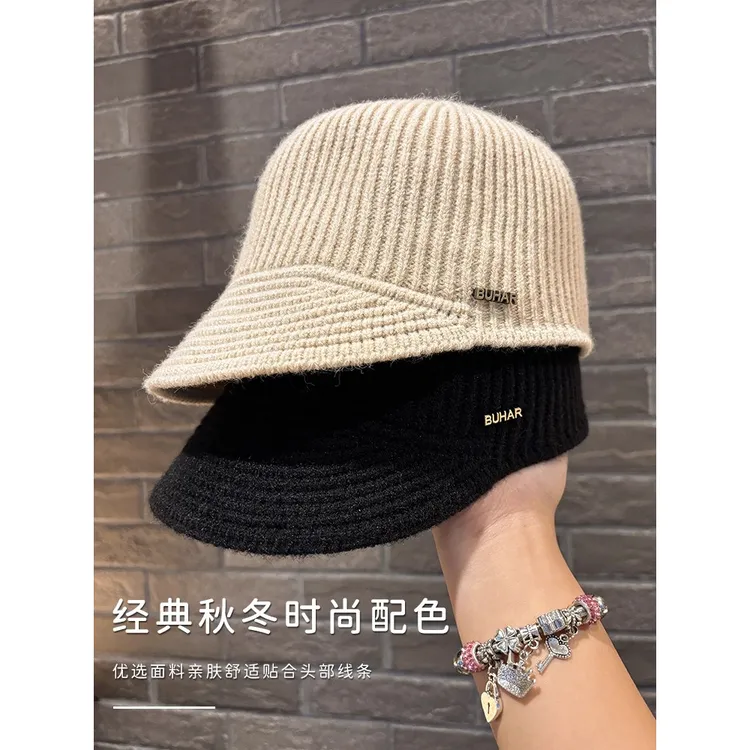 韩版毛线针织鸭舌帽子女秋冬短檐渔夫帽气质百搭马术帽显脸小