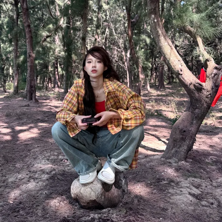 美式刺绣黄色格子衬衫男女春季新款多巴胺衬衫外套宽松休闲衬衣