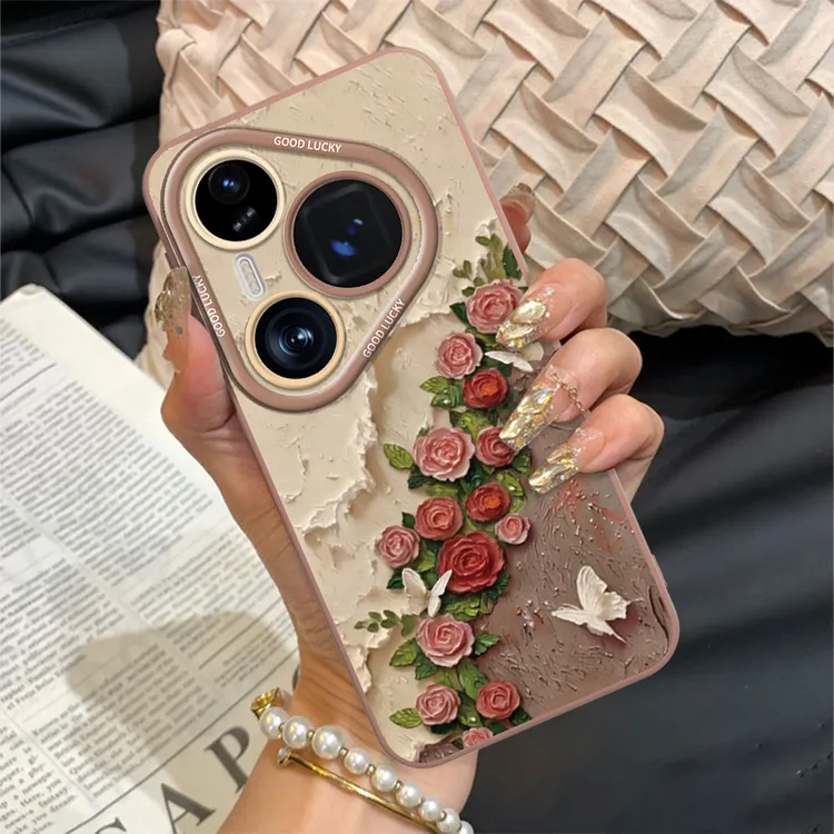 海浪玫瑰适用华为pura80手机壳油画p70高级感80ultra时尚防摔套女