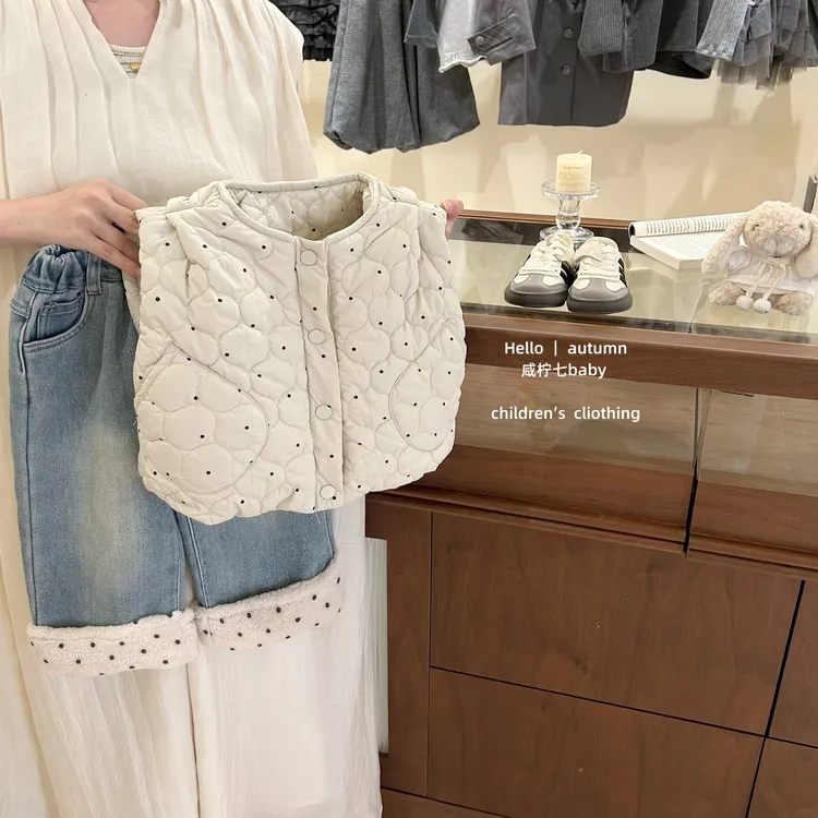 【咸柠七】女童加绒牛仔裤一体绒直筒宽松羊羔毛拼接秋冬装儿童长裤