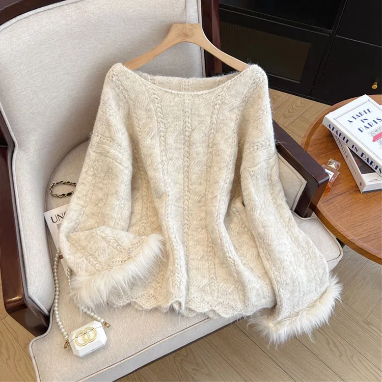 法式慵懒风水貂毛喇叭袖毛衣女秋冬超好看独特漂亮软糯针织衫上衣