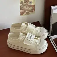 夏季透气魔术贴小白鞋女韩版踩脚两穿一脚蹬百搭帆布鞋-5219