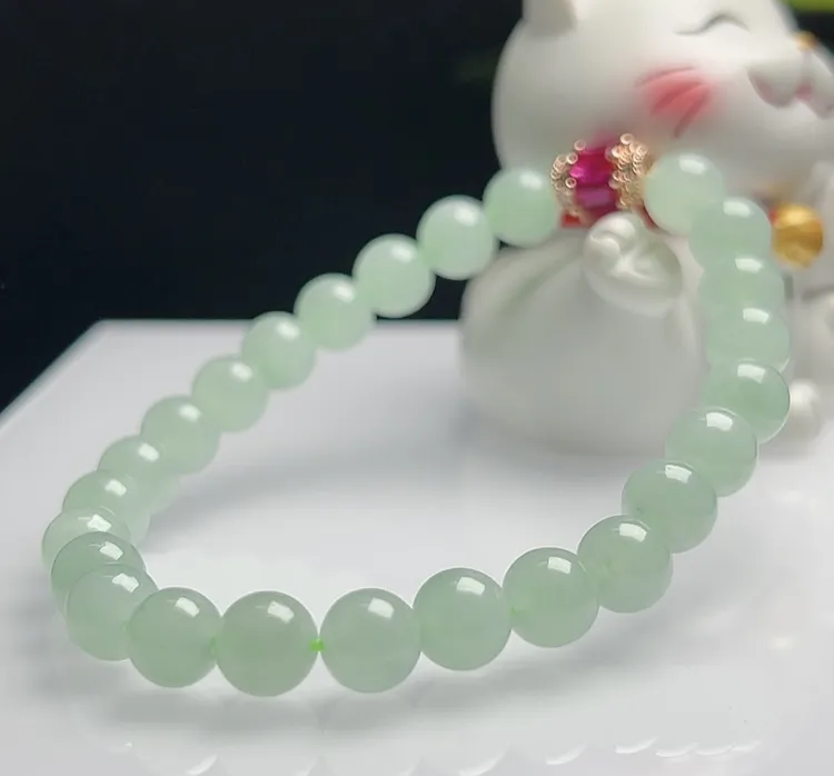 天然A货翡翠冰晴圆珠手串绿翡翠手串淡绿翡翠珠串冰透绿翡翠珠串