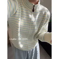 ALatte：小蓝条/  显白！正肩拉链开衫毛衣 