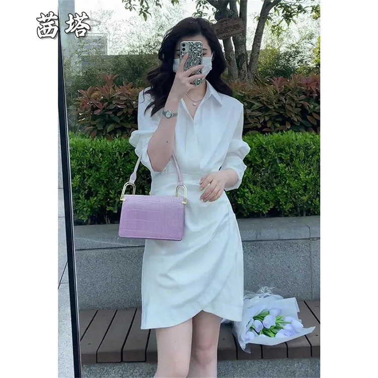 夏季白色衬衫连衣裙子女装春秋2025新款高级感包臀气质长袖中长裙