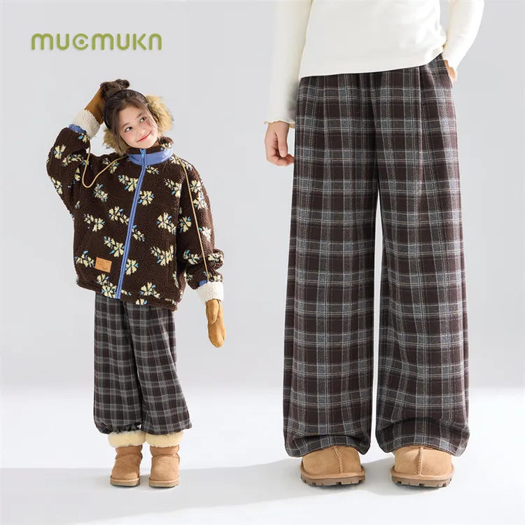 MUCMUKN复古休闲格纹裤磨毛格纹休闲女童冬季新款M54XK5532