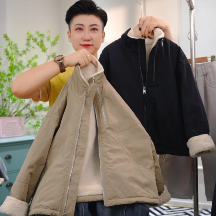 【棒嘟优优】儿童立领中长款工装加绒休闲上衣棉衣羊羔毛外套082