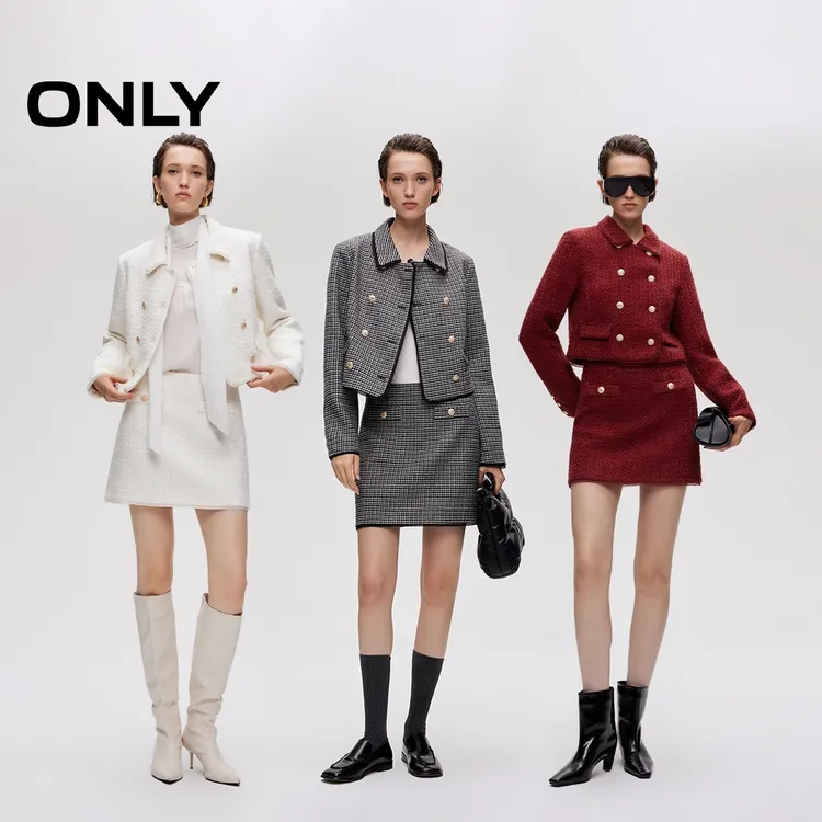 ONLY2025秋季新款优雅欧根纱拼接小香风外套连衣裙女|125407008