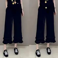 丝绒直筒九分花边显瘦减龄时尚休闲女裤