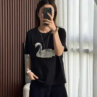 NANA【白天鹅】夏季圆领时尚减龄天鹅印花短袖T恤宽松显瘦C0479