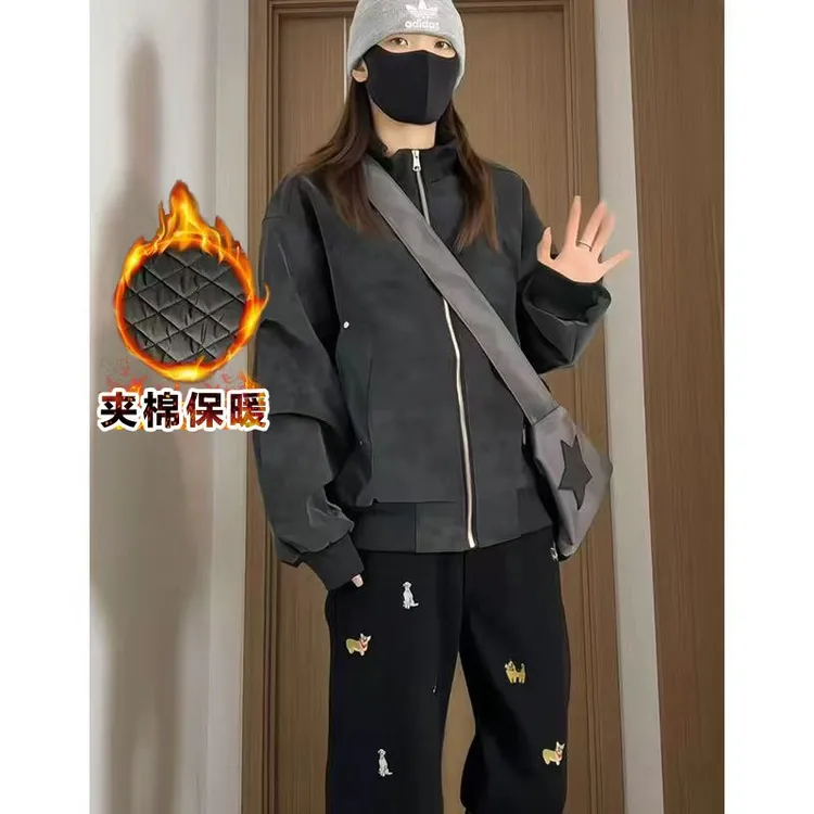 2025秋冬新款复古扎染PU皮夹克外套休闲百搭情侣外套同款加棉加厚