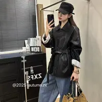 Q4244【特价-占单者限购】时尚翻领皮衣 袖口亮点打造吸睛造型Z5811