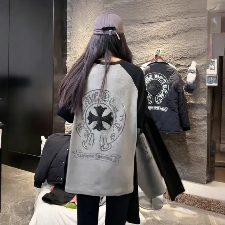 美式慵懒松弛感圆领T恤女2025秋冬新款打底衫宽松百搭中长款上衣