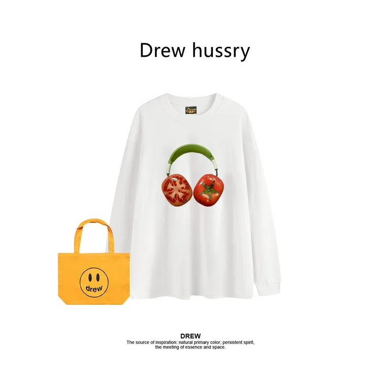 Drew美式潮牌趣味番茄水果印花打底衫圆领重磅纯美式纯棉印花T恤