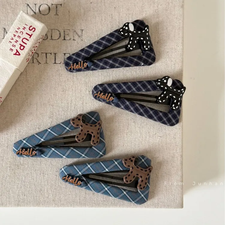 韩系深蓝色发夹小狗BB夹掰掰夹蝴蝶结发夹发卡侧边刘海夹头饰发饰